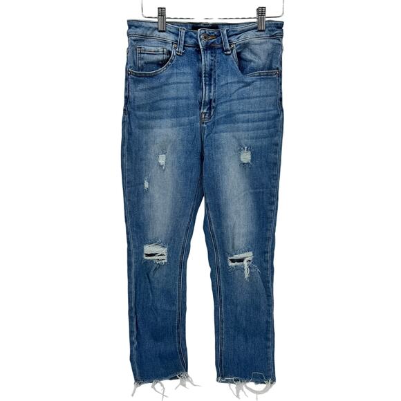 Risen Jeans Womens 5 / 27 (27x25 ACTUAL) High Rise Distressed Skinny Leg Blue - Picture 3 of 9